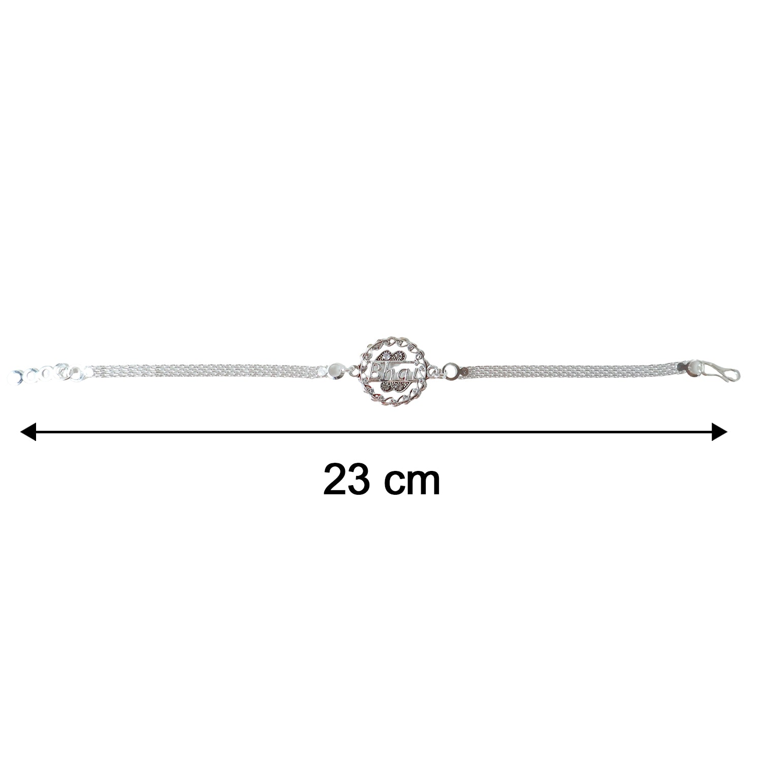 Side view of silver rakhi round charm detail