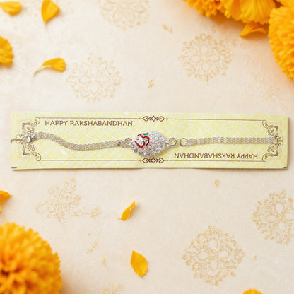 Silver Om Chain Rakhi side angle showing chain