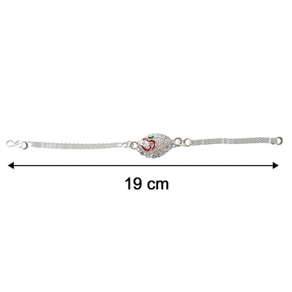 Top view of Silver Om Chain Rakhi design