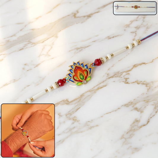 Colorful Peacock Feather Designer Rakhi with Beads (1 Pc)