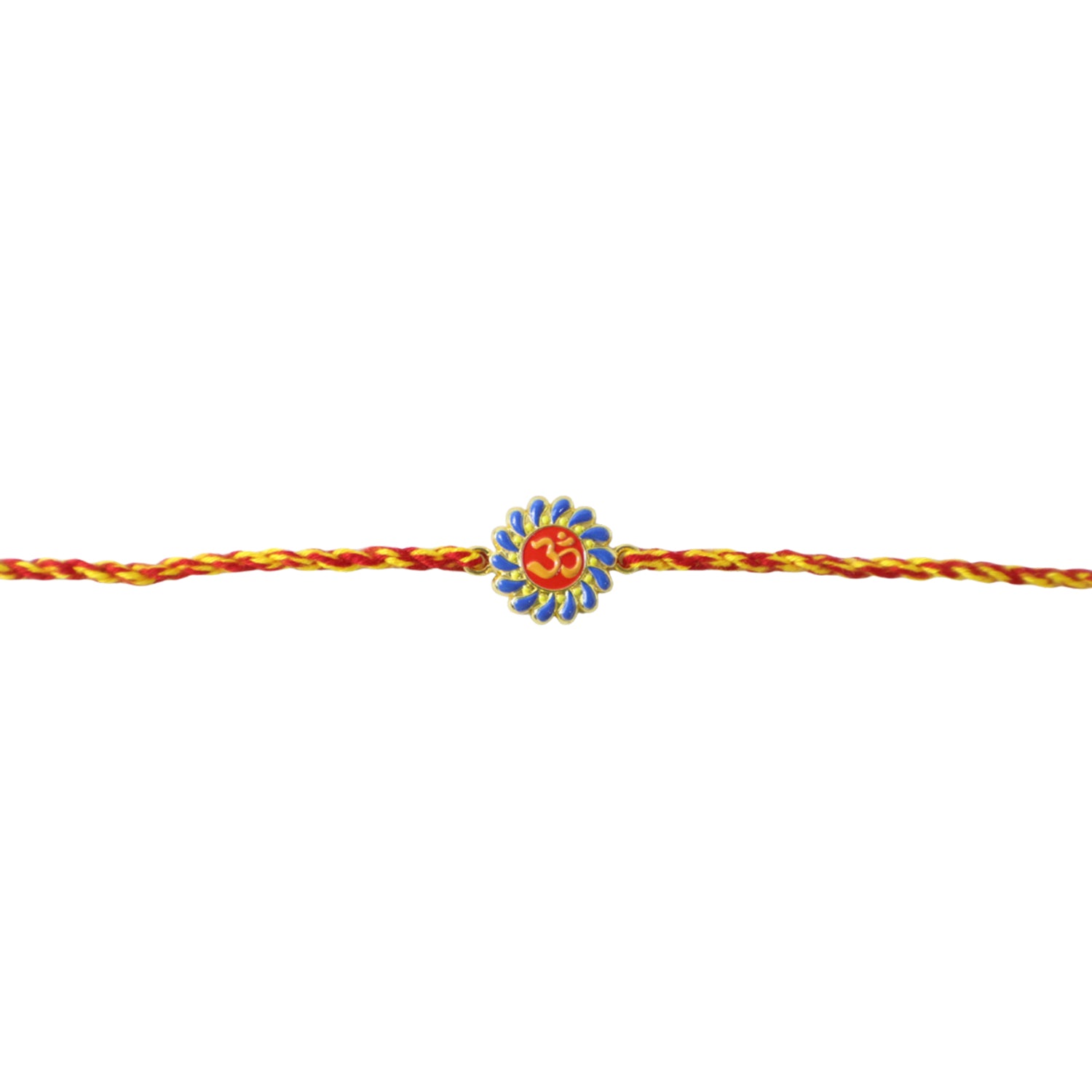Om Floral Fancy Dori Rakhi arranged on decorative background