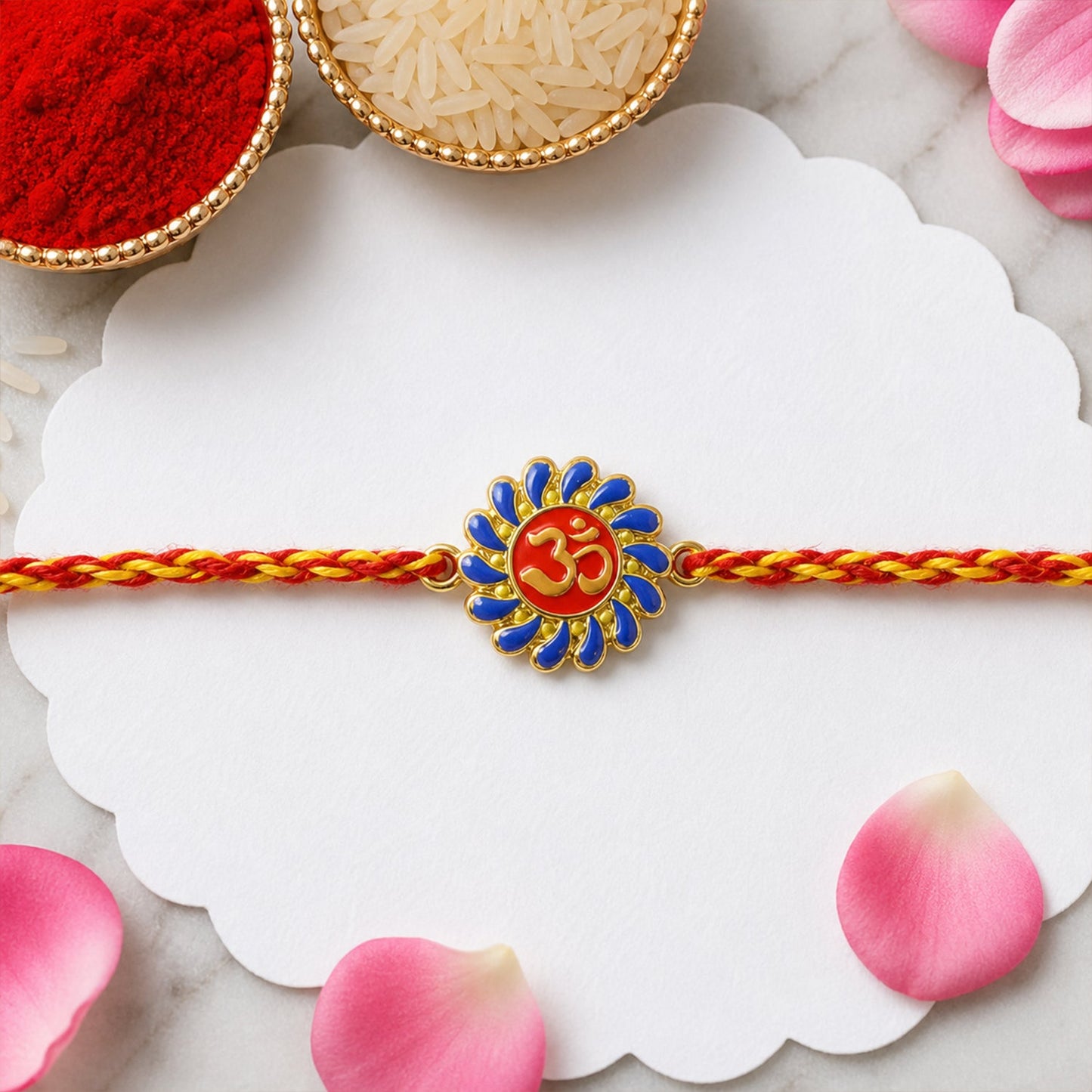 Packaged Om Floral Fancy Dori Rakhi for Raksha Bandhan
