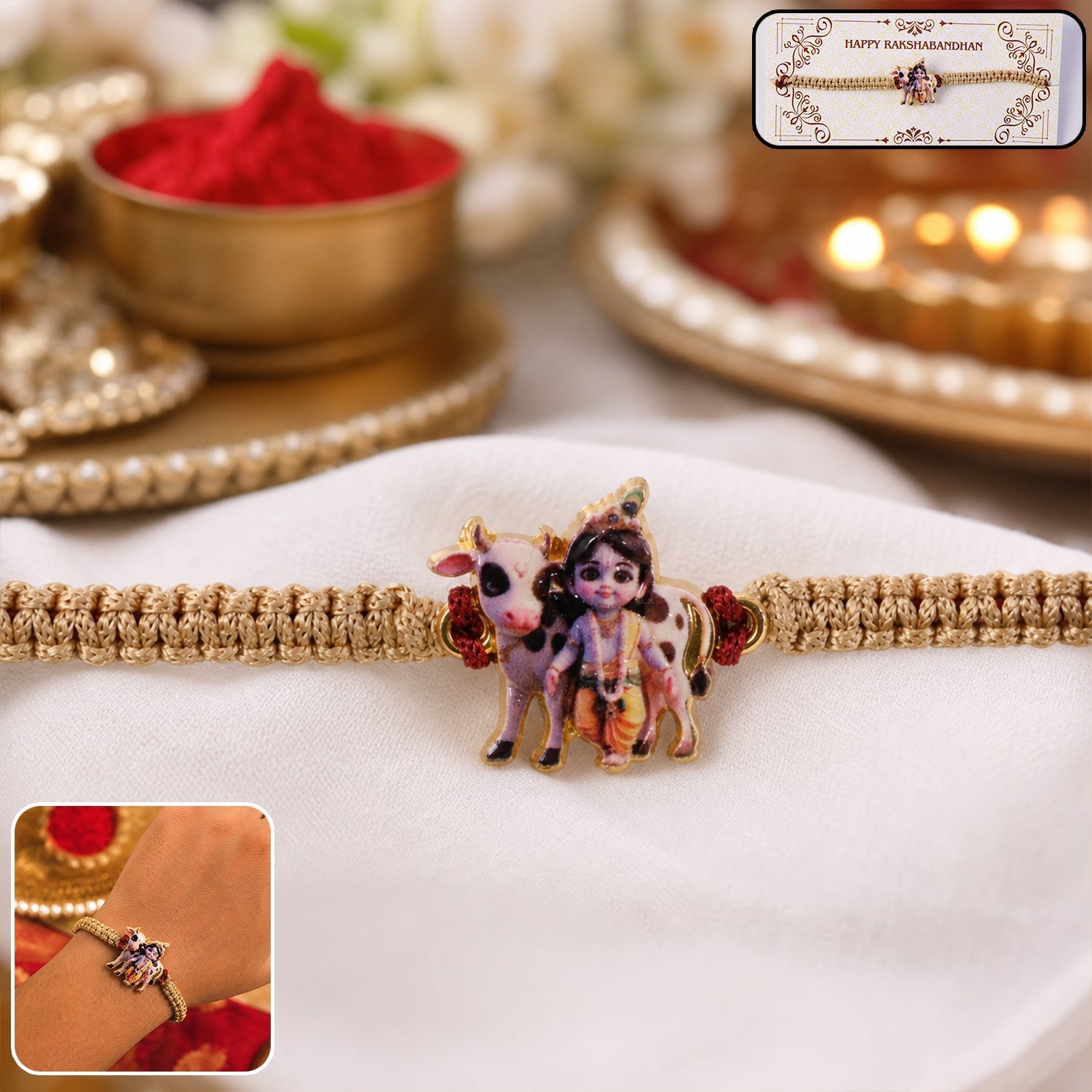 Krishna Cow designer fancy dori rakhi for brother