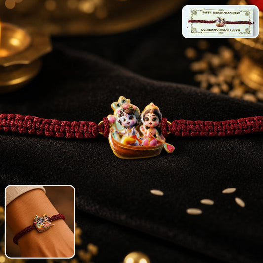Krishna Boat Design Fancy Dori Rakhi close-up