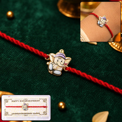 Ganesh design fancy dori rakhi with red thread