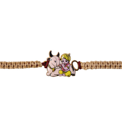 Packaged Krishna with Cow Fancy Dori Rakhi