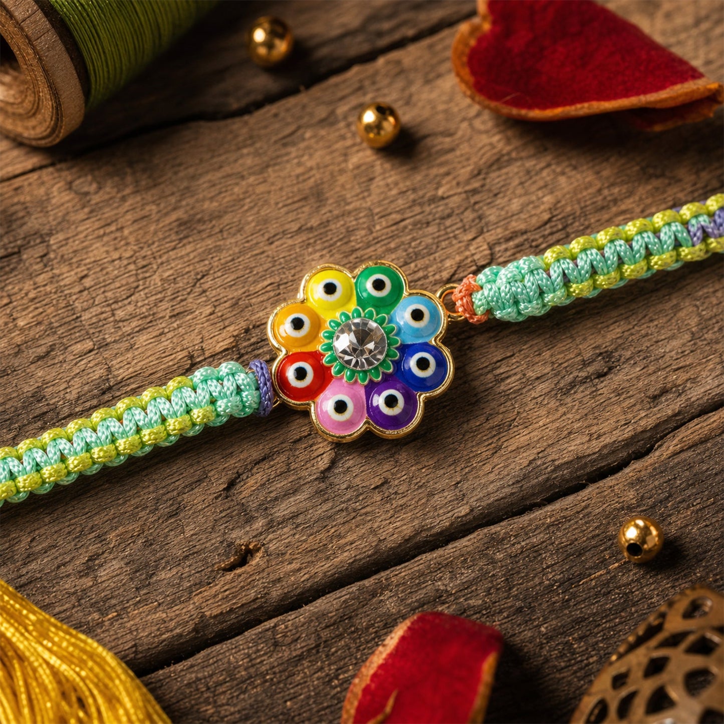 Evil Eye Flower Dori Rakhi with colorful threads