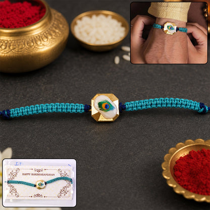 Peacock Feather Fancy Dori Rakhi for Brother - Front View