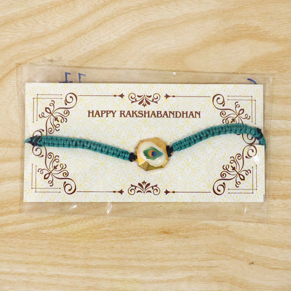 Detailed View of Peacock Feather Fancy Dori Rakhi Design