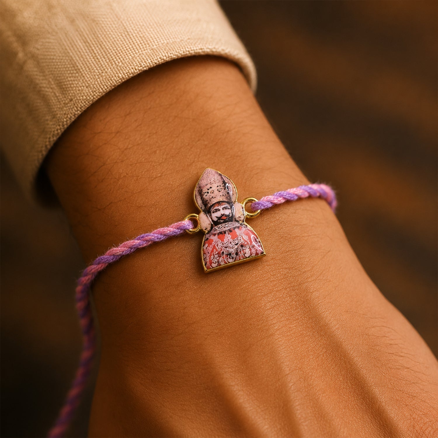 Close-up of Religious Fancy Dori Rakhi details