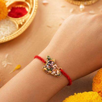 Bal Krishna with Cow Fancy Dori Rakhi side view