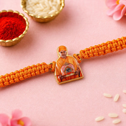 Close-up of Sant Design Fancy Dori Rakhi with decorative threads