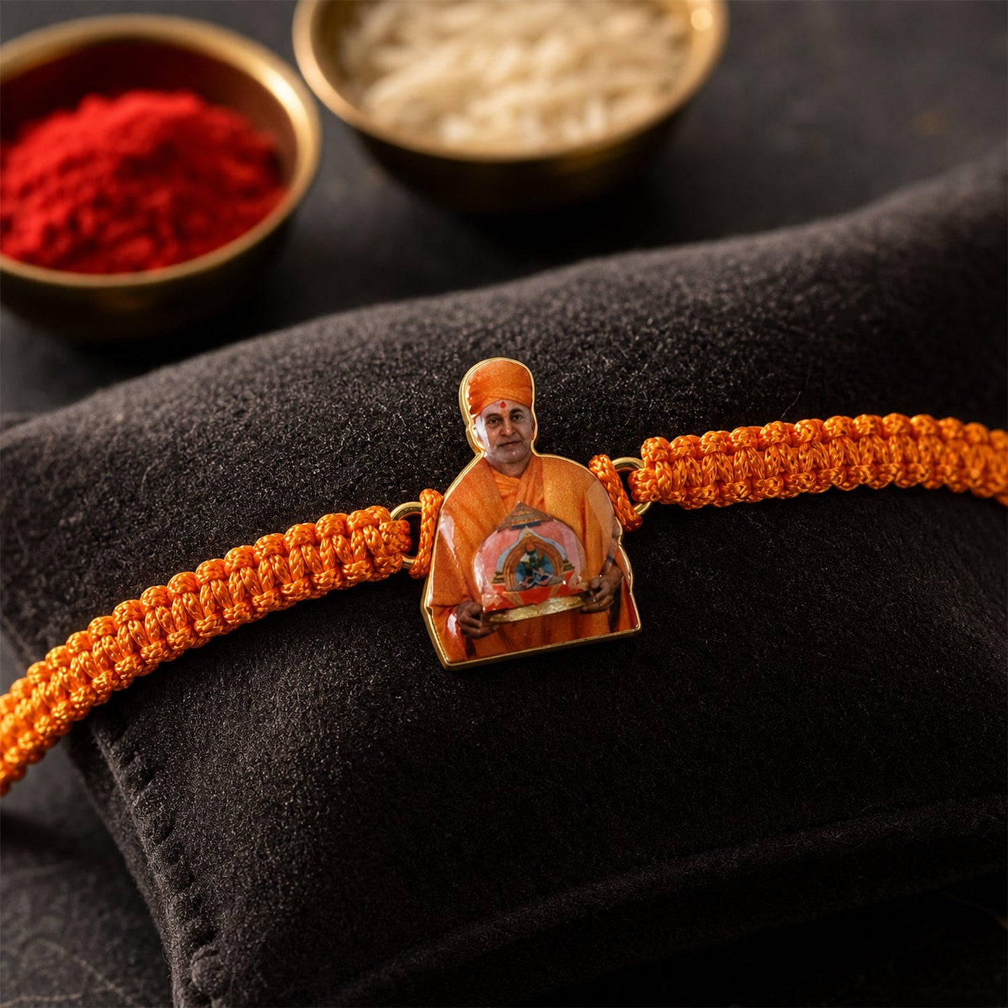 Side angle of Sant Design Fancy Dori Rakhi highlighting texture