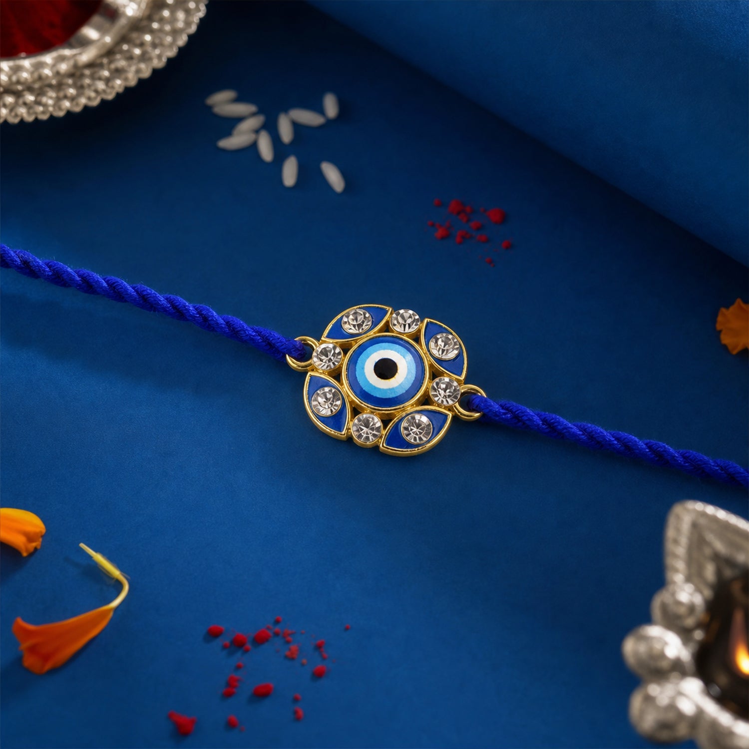 Blue Evil Eye Fancy Dori Rakhi for Brother (1 Pc)