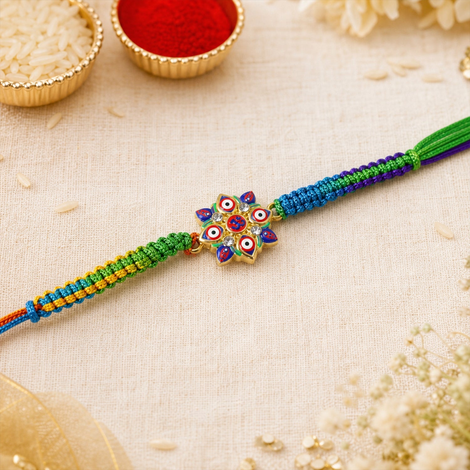 Evil Eye Om Design Fancy Dori Rakhi for Brother (1 Pc)