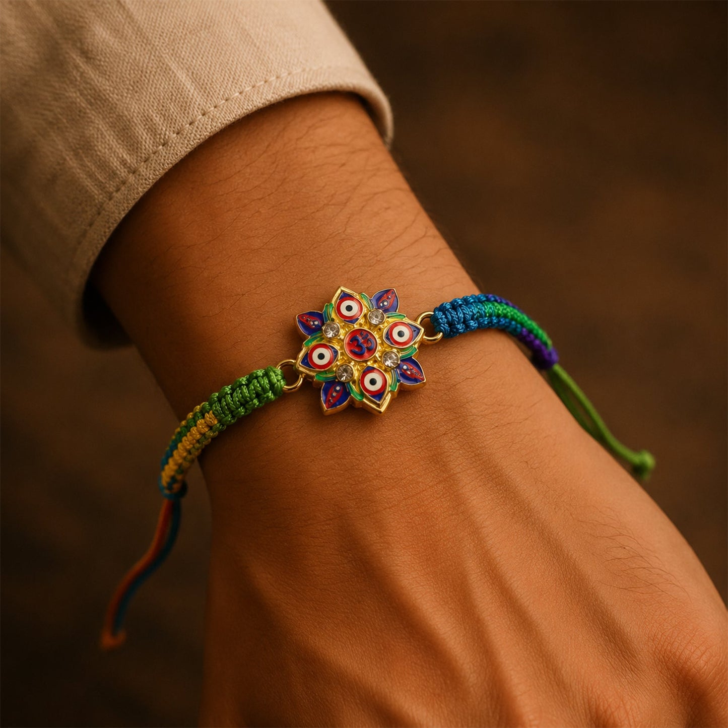 Evil Eye Om Design Fancy Dori Rakhi for Brother (1 Pc)