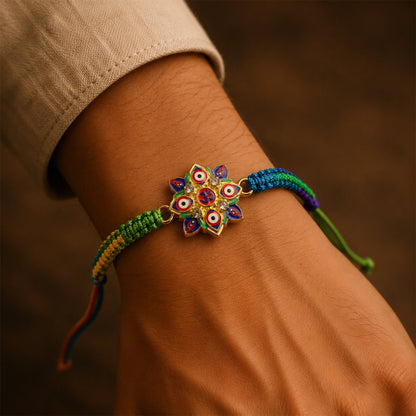 Evil Eye Om Design Fancy Dori Rakhi for Brother (1 Pc)