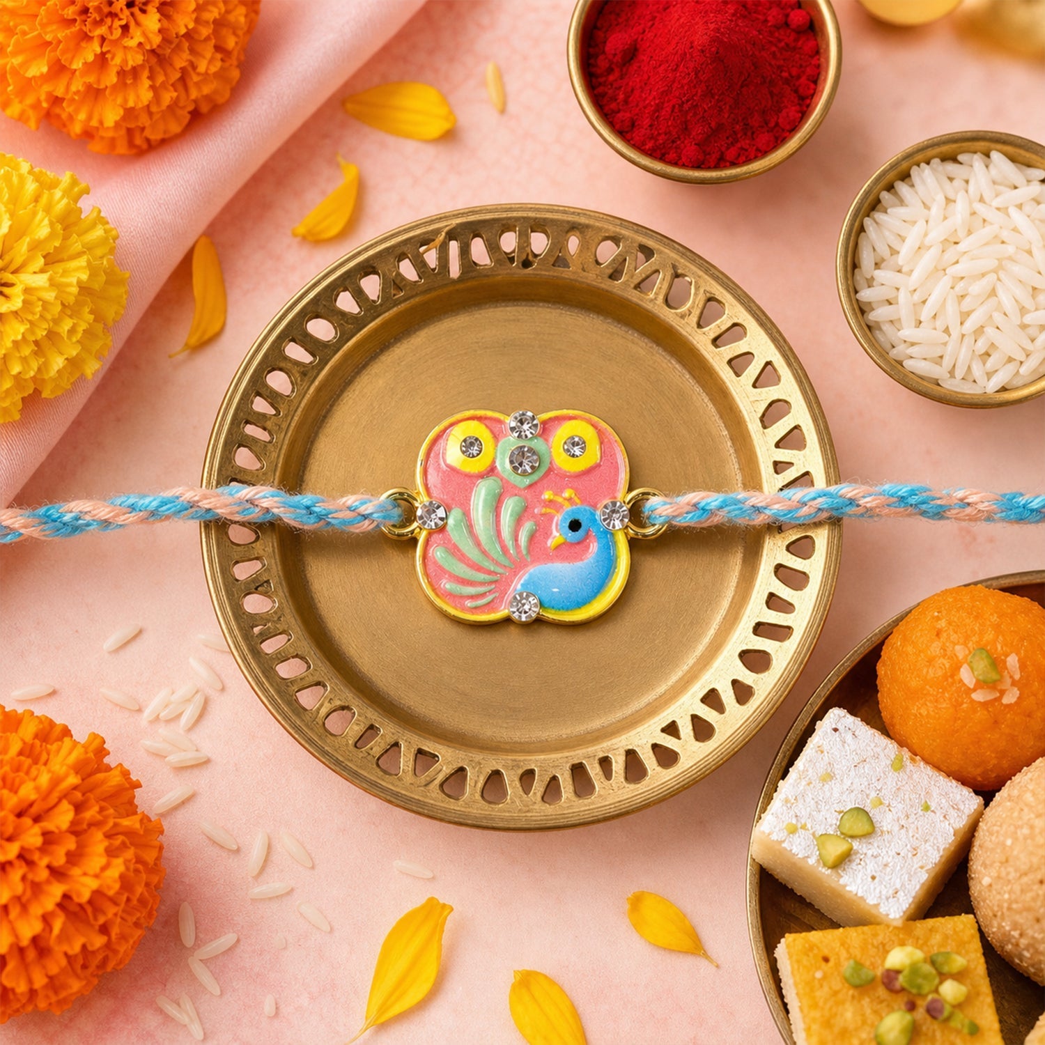 Stylish Peacock Designer Fancy Dori Rakhi for Brother (1 Pc)