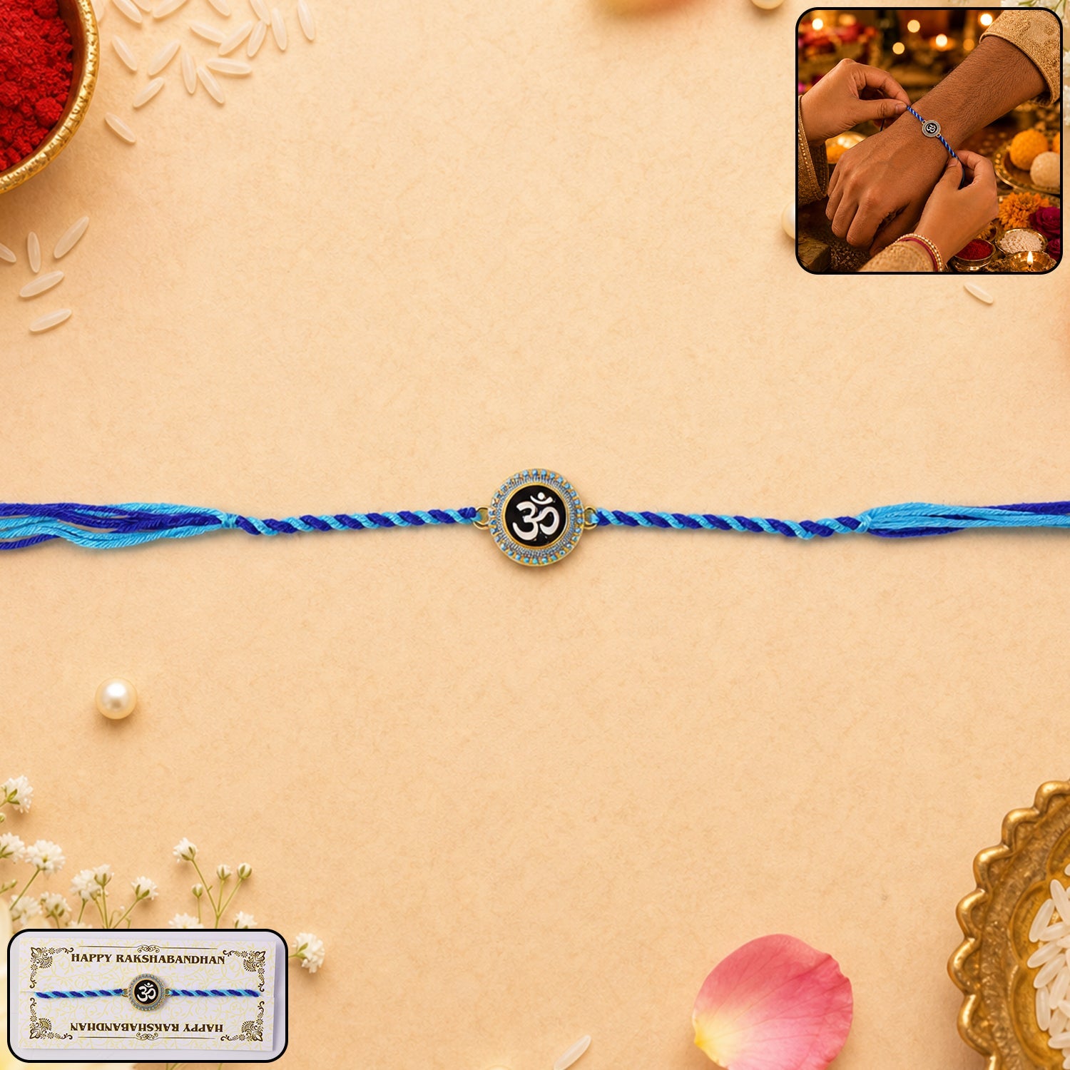 Blue Om Symbol Fancy Dori Rakhi for Brother (1 Pc)