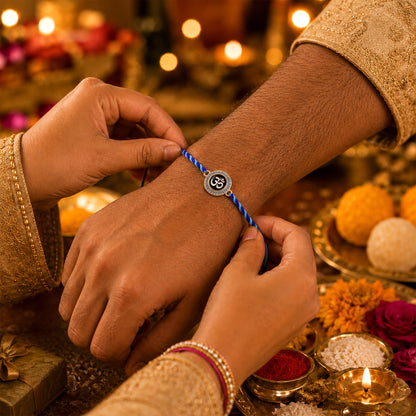 Blue Om Symbol Fancy Dori Rakhi for Brother (1 Pc)
