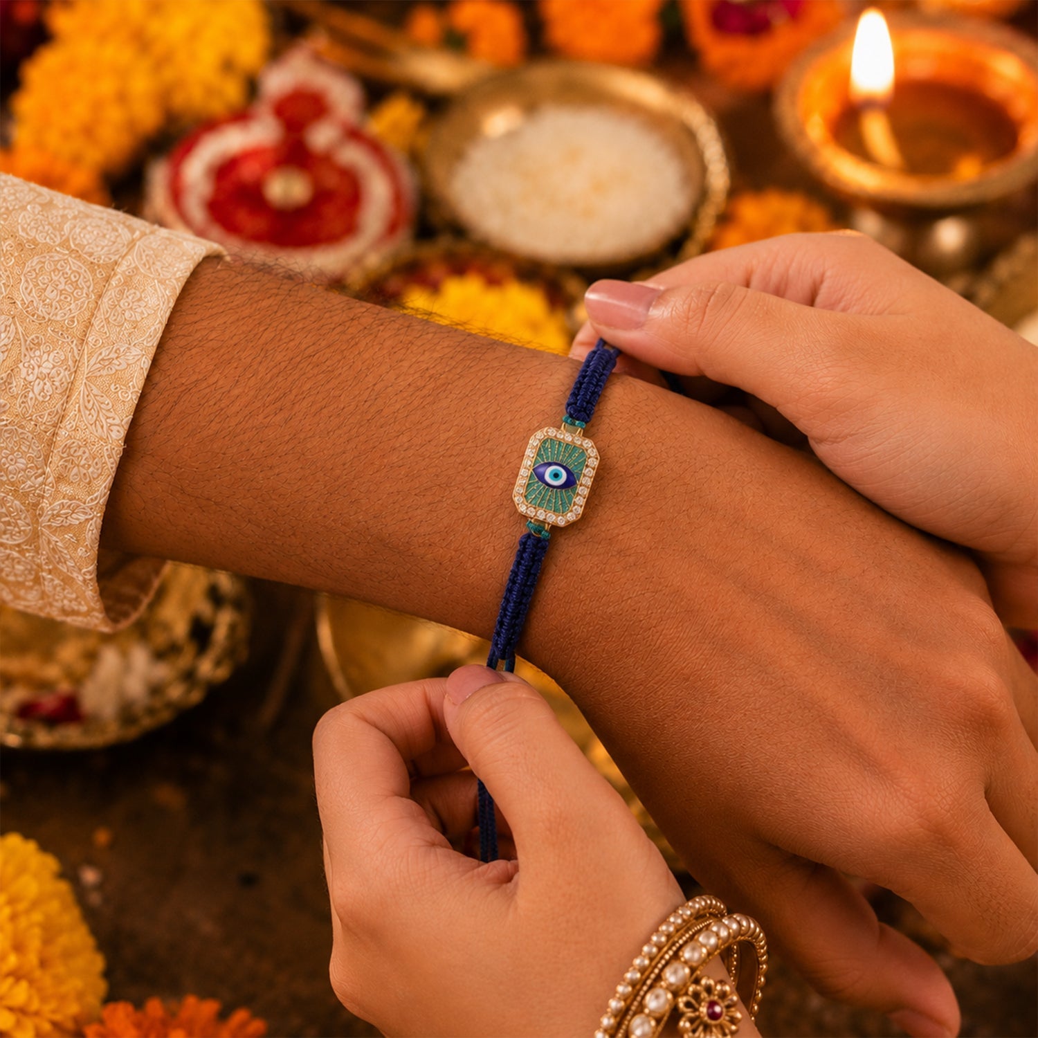 Stylish Evil Eye Fancy Dori Rakhi for Brother (1 Pc)