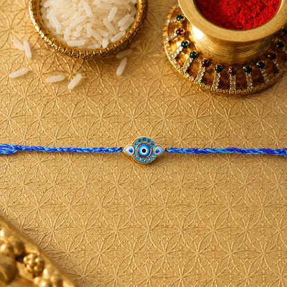 Round Blue Evil Eye Fancy Dori Rakhi for Brother (1 Pc)