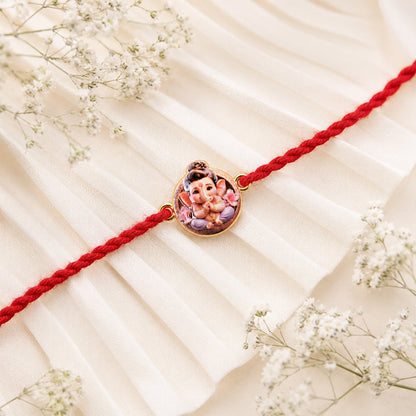 Cute Ganesh Round Charm Fancy Dori Rakhi for Brother (1 Pc)