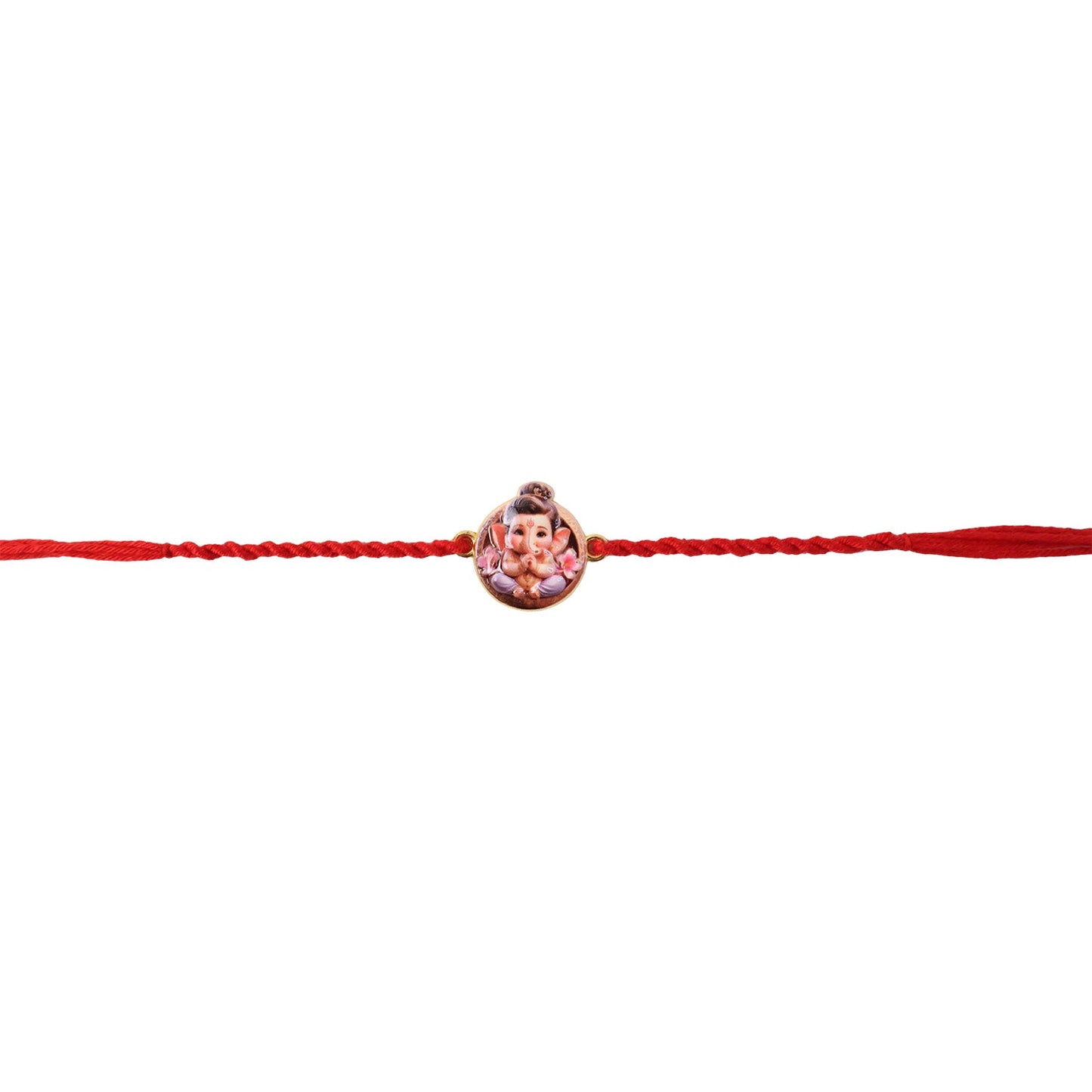 Cute Ganesh Round Charm Fancy Dori Rakhi for Brother (1 Pc)