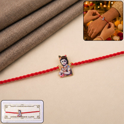 Cute Krishna Charm Fancy Dori Rakhi for Brother (1 Pc)