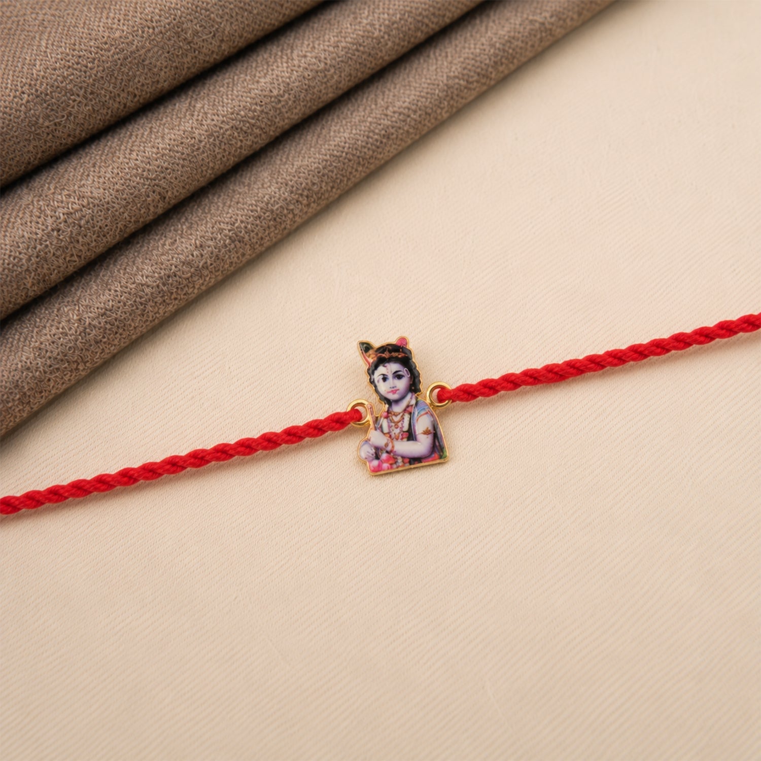 Cute Krishna Charm Fancy Dori Rakhi for Brother (1 Pc)