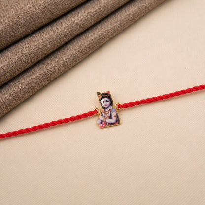 Cute Krishna Charm Fancy Dori Rakhi for Brother (1 Pc)