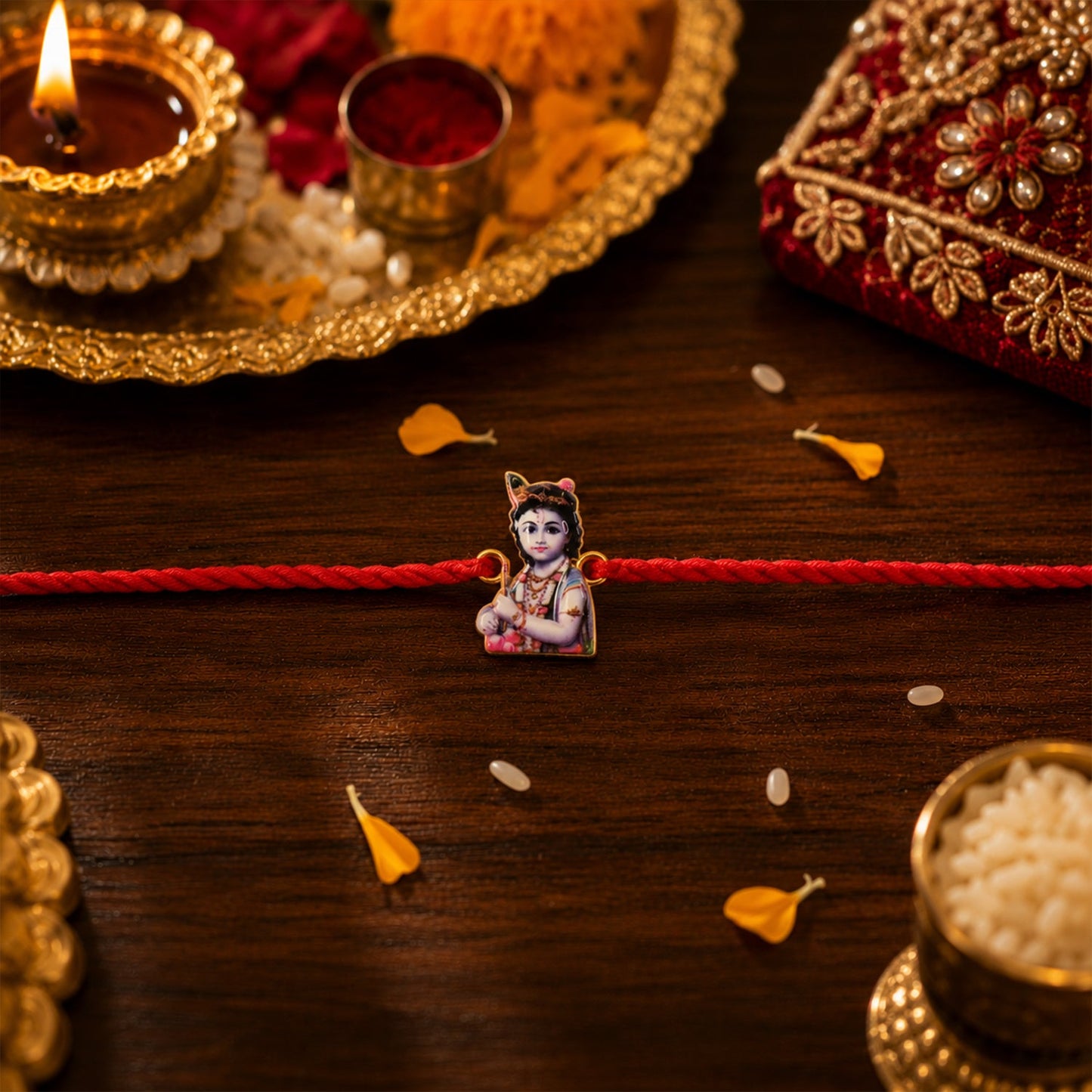 Cute Krishna Charm Fancy Dori Rakhi for Brother (1 Pc)