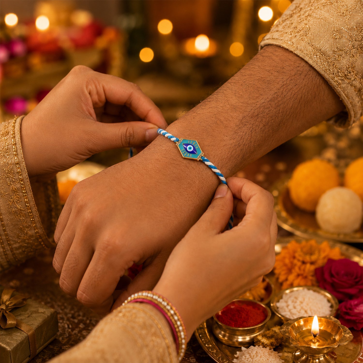 Evil Eye Charm Fancy Dori Rakhi for Brother (1 Pc)