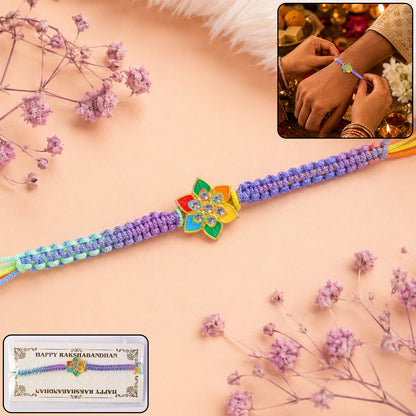 Colorful Flower Stone Fancy Dori Rakhi for Brother (1 Pc)