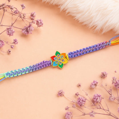 Colorful Flower Stone Fancy Dori Rakhi for Brother (1 Pc)