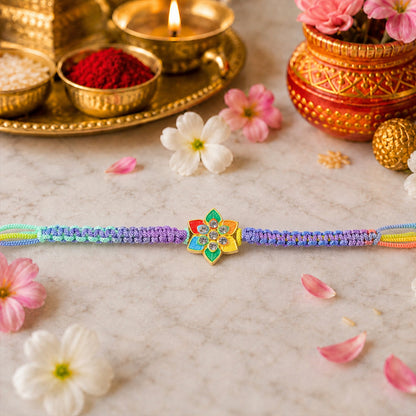 Colorful Flower Stone Fancy Dori Rakhi for Brother (1 Pc)
