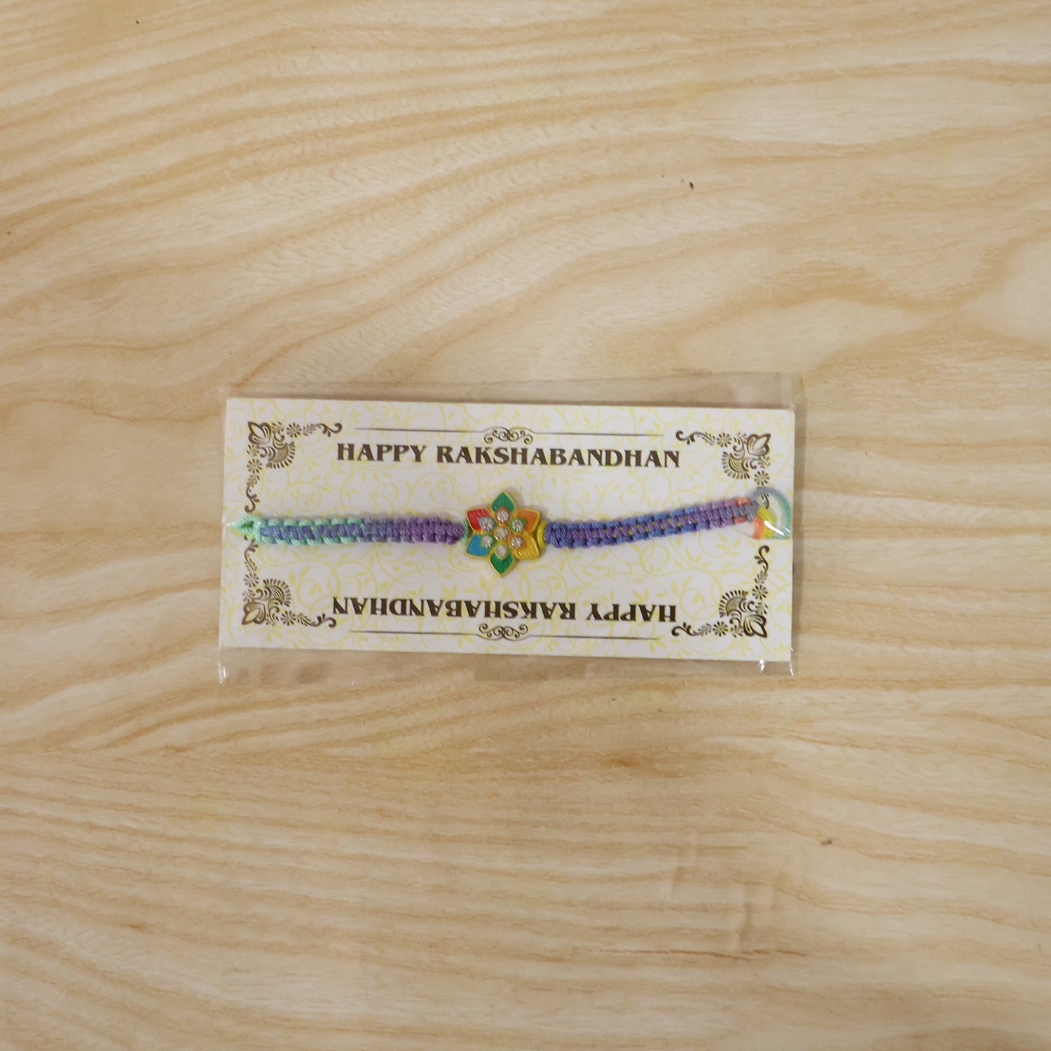 Colorful Flower Stone Fancy Dori Rakhi for Brother (1 Pc)