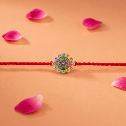Colorful Round Stone Fancy Dori Rakhi for Brother (1 Pc)