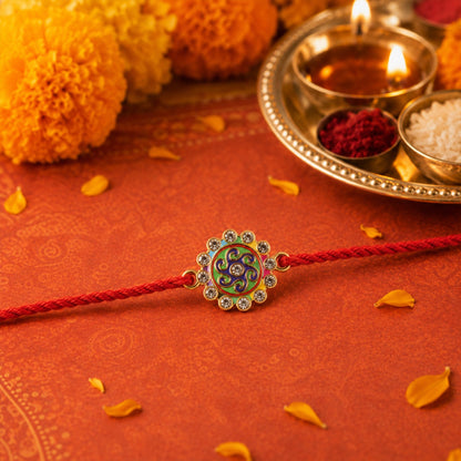 Colorful Round Stone Fancy Dori Rakhi for Brother (1 Pc)