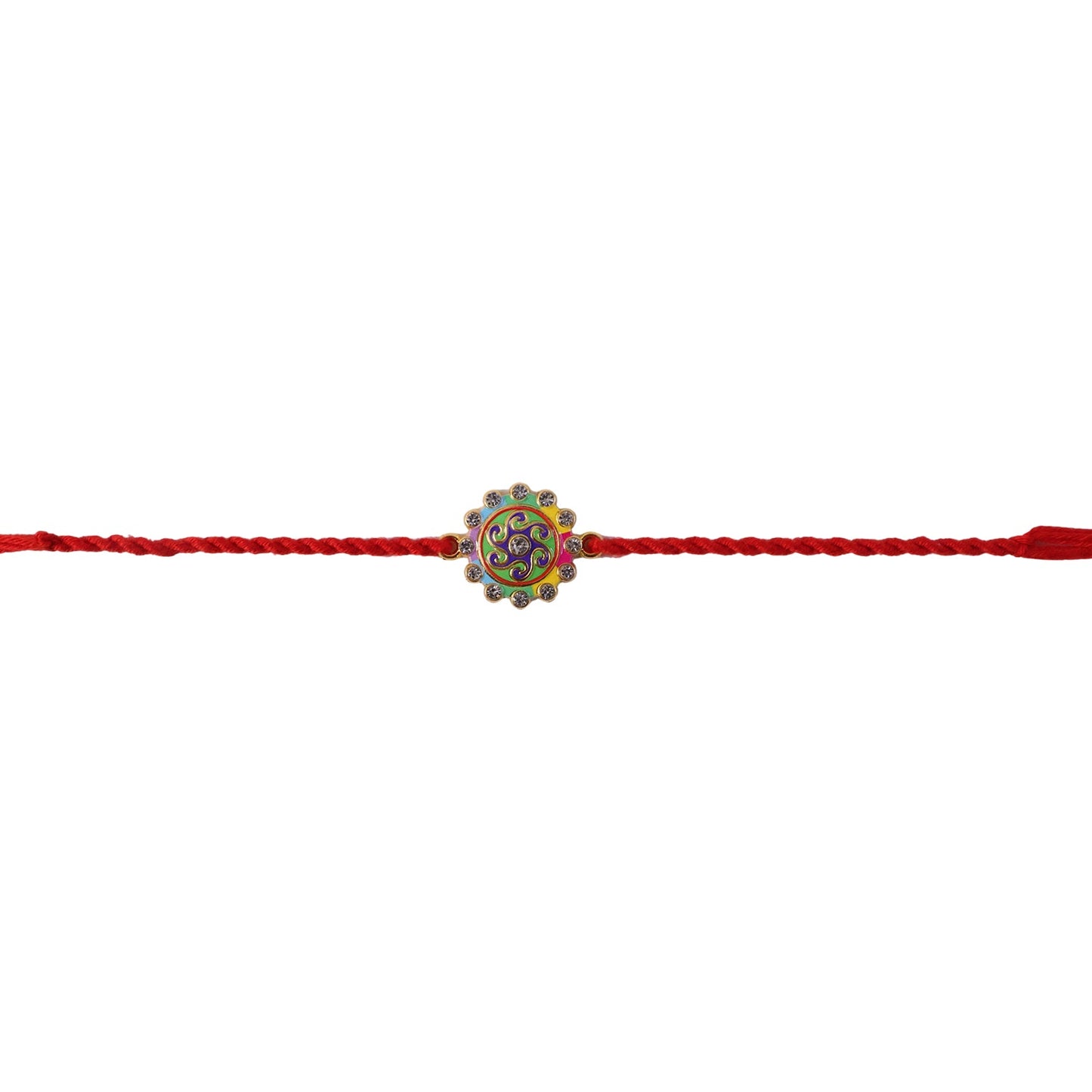 Colorful Round Stone Fancy Dori Rakhi for Brother (1 Pc)