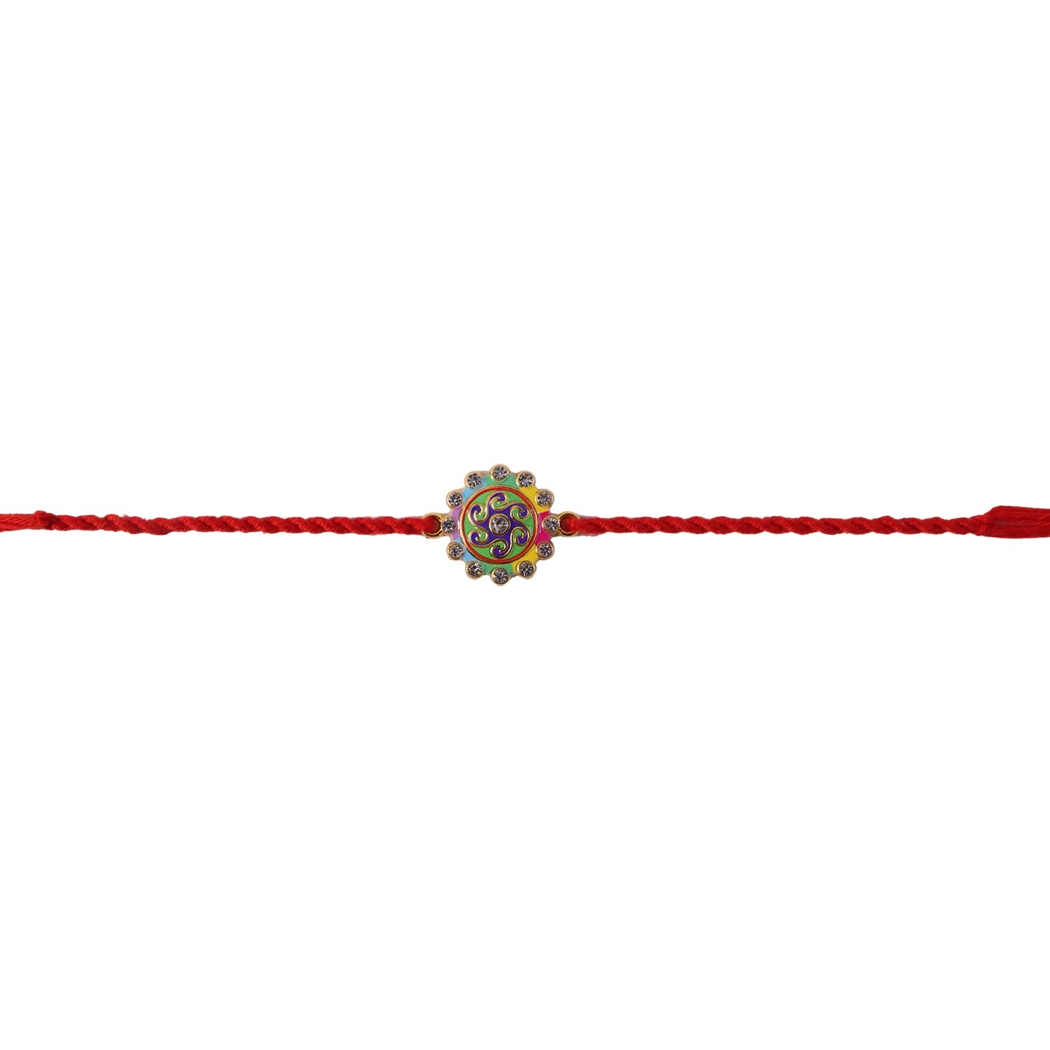 Colorful Round Stone Fancy Dori Rakhi for Brother (1 Pc)
