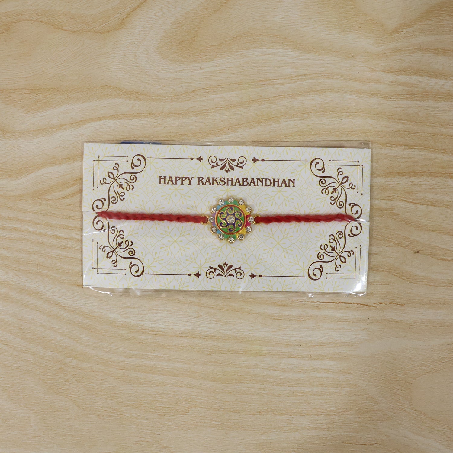 Colorful Round Stone Fancy Dori Rakhi for Brother (1 Pc)