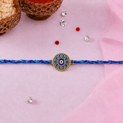 Blue Evil Eye Round Fancy Dori Rakhi for Brother (1 Pc)