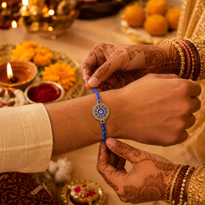 Blue Evil Eye Round Fancy Dori Rakhi for Brother (1 Pc)