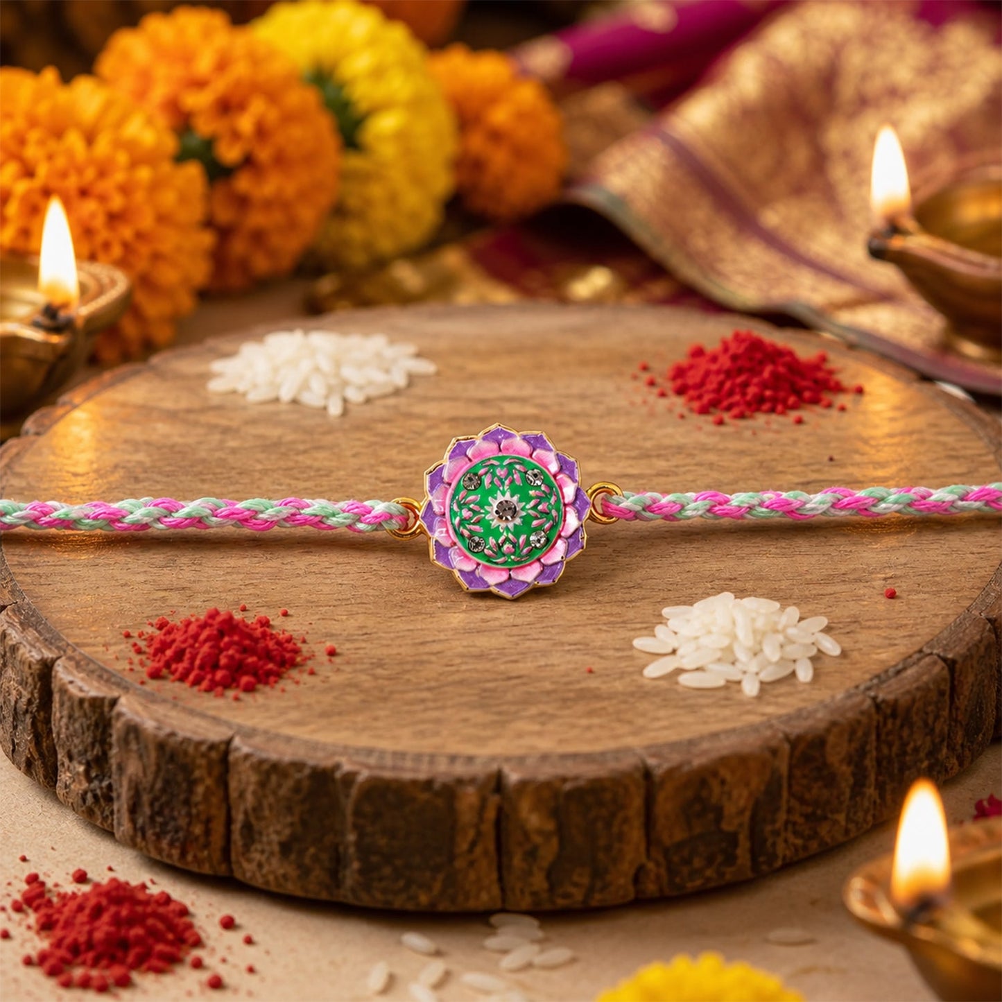 Colorful Floral Charm Fancy Dori Rakhi for Brother (1 Pc)