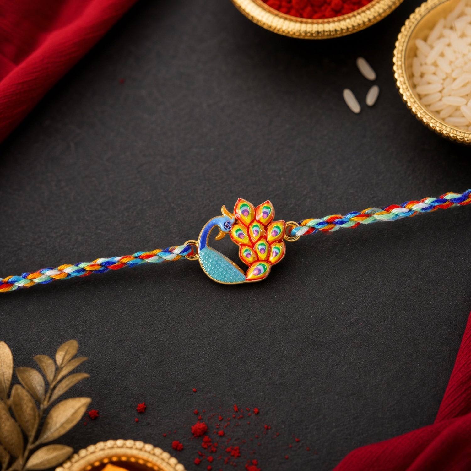 Peacock Fancy Dori Rakhi tied with elegant finishing
