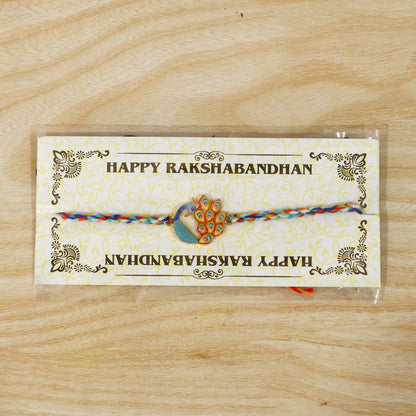 Bright and colorful Peacock Fancy Dori Rakhi for brother