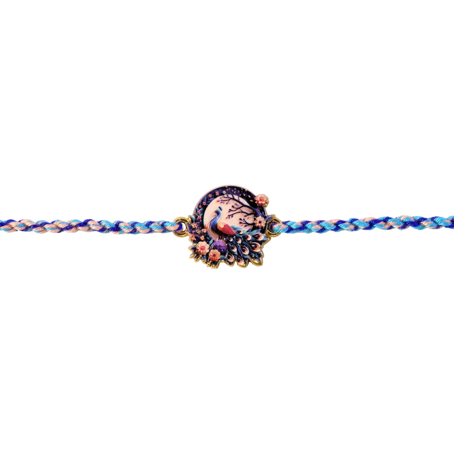 Peacock Floral Charm Fancy Dori Rakhi tied with decorative thread