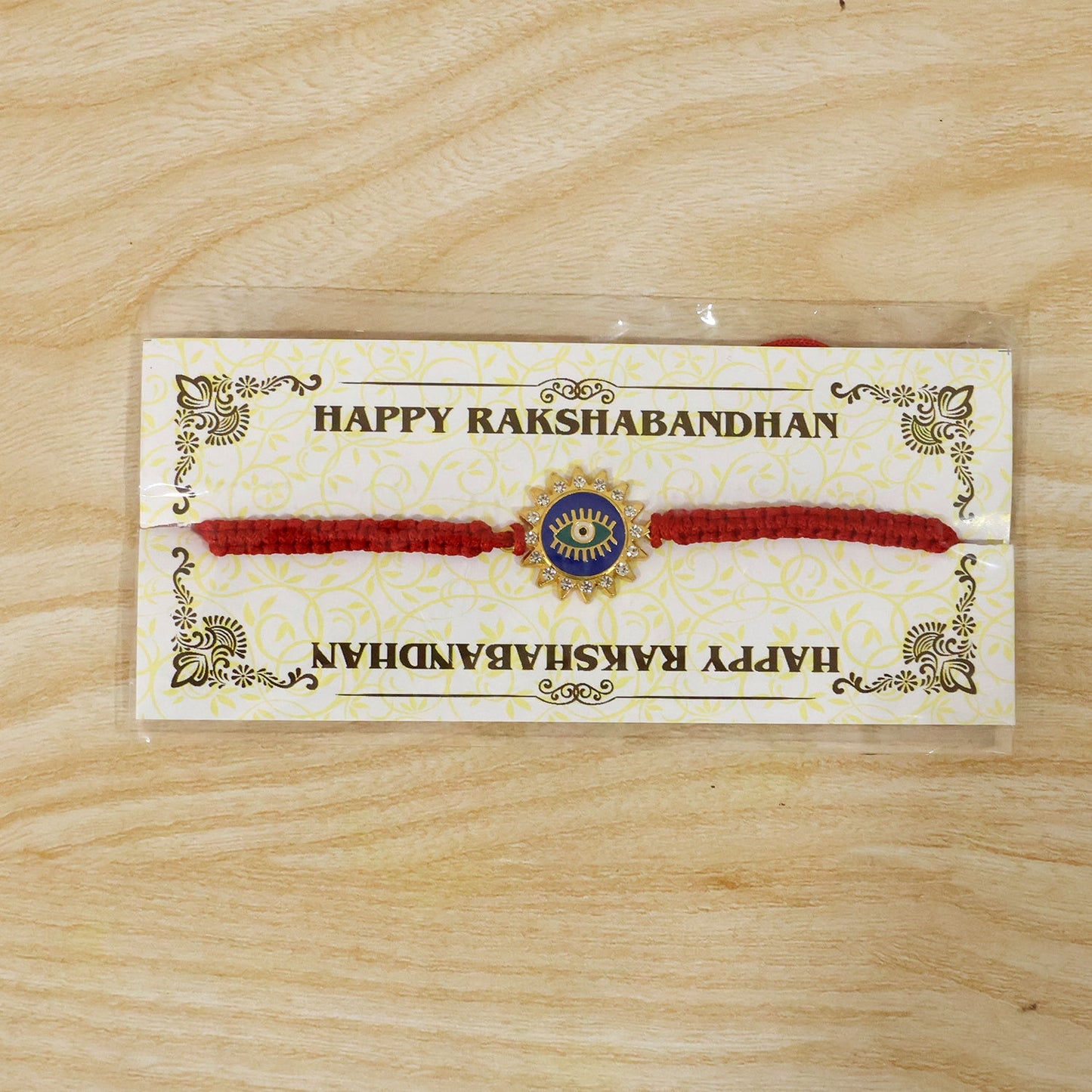 Premium Blue Evil Eye Rakhi with neat finishing details