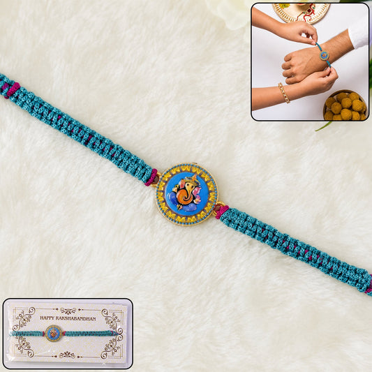 Ganesh Round Charm Fancy Dori Rakhi for Brother (1 Pc)